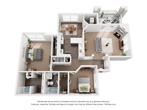 a 1 bedroom floorplan is shown in this rendering